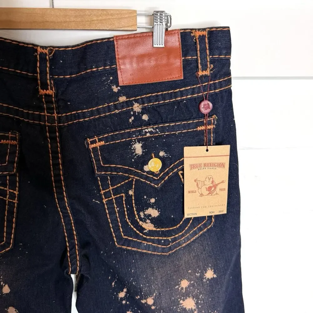 TRUE RELIGION Billy T Flap Pocket Denim Shorts Bleach Splatter Size 42 NWT